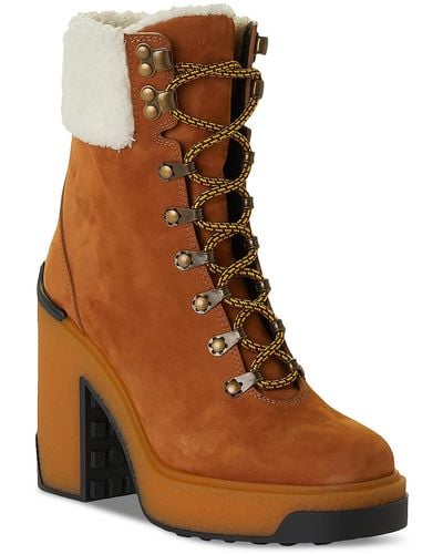 Moncler Claudia Lace-up Leather Ankle Boots - Brown
