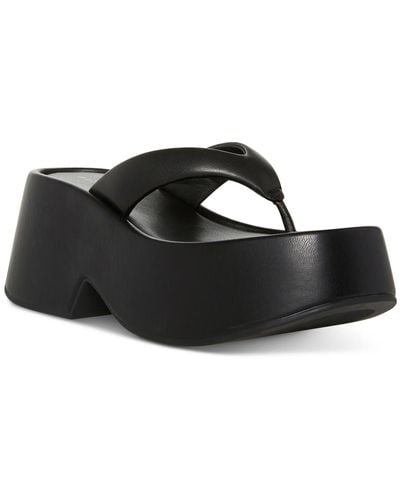 Madden Girl L14498568 Faux Leather Thong Platform Sandals - Black