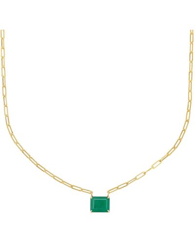 Fine Jewelry Emerald Cut Emerald Paper Clip Chain Necklace 14k Gold - Metallic