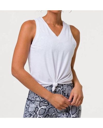 Onzie Jersey Tank With Knot In White - Blue