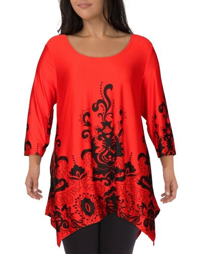 White Mark Plus Printed Pocketr Tunic Top - Red