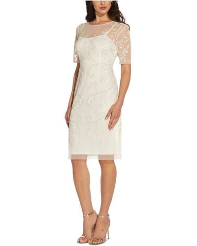 Adrianna Papell Embellished Knee-length Sheath Dress - White