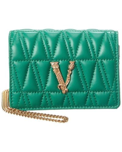 Versace Virtus Mini Leather Wallet On Chain - Green