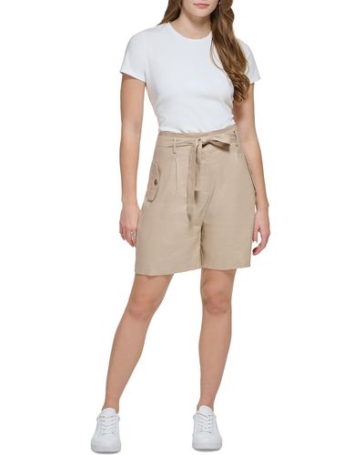 Calvin Klein Linen Blend Mini High-waist Shorts - Natural