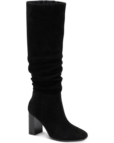 INC Valdal Leather Block Heel Knee-high Boots - Black