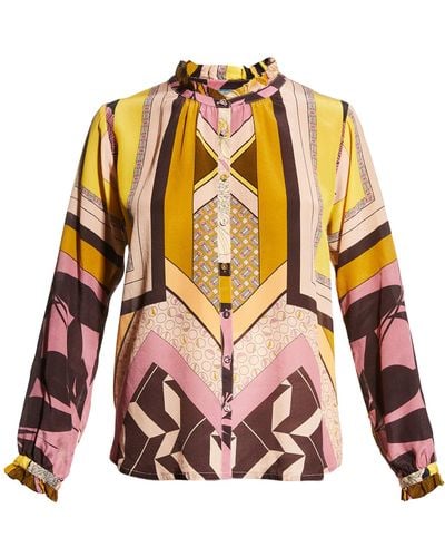 Johnny Was Anabel Silk Blouse Top Multi Color - Pink