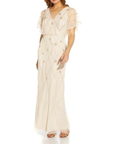 Adrianna Papell Mesh Maxi Evening Dress - White