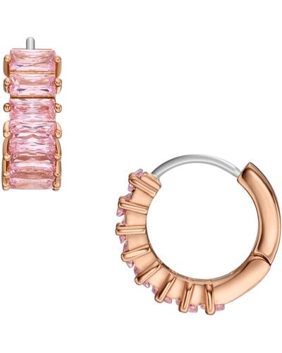 Fossil Hazel Valentine Heart Crystals Hoop Earrings - Pink