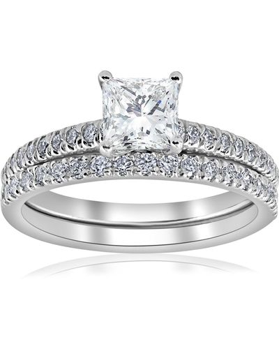 Pompeii3 1.90ct Princess Cut Diamond Wedding Engagement Ring Set White Gold Lab Grown - Metallic