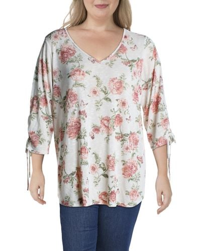 Status By Chenault Plus Floral Bell Sleeves Top - White
