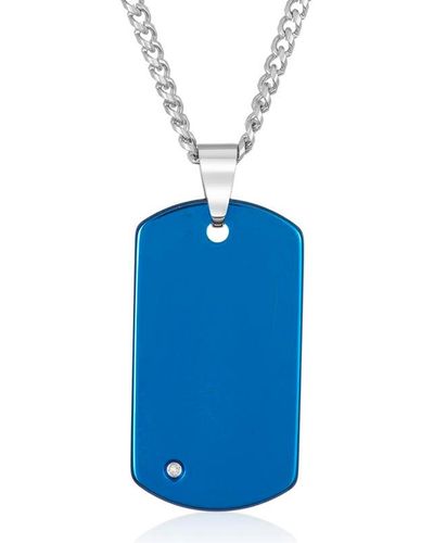 Crucible Jewelry Crucible Los Angeles Tungsten Carbide High Polished Diamond Dog Tag Pendant Necklace - Blue