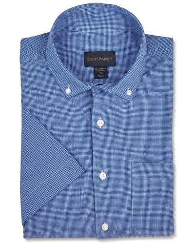 Scott Barber Short Sleeve Stretch Seersucker Shirt - Blue