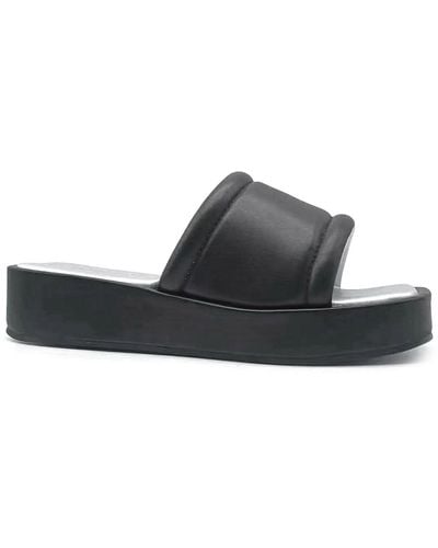 Kenneth Cole Andreanna Faux Leather Square Toe Slide Sandals - Black