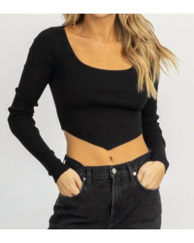 emory park Triangle Long Sleeve Crop Top - Black