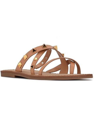 Nine West Cerri Faux Leather Studded Slide Sandals - Brown