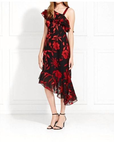 Rachel Zoe Antonia Satin Flower Burnout Dress - Red