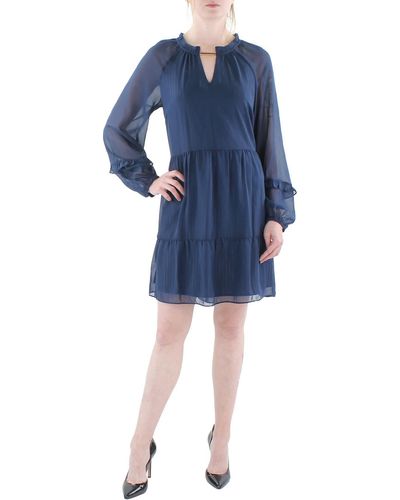 INC Metallic Stripe Fit & Flare Dress - Blue