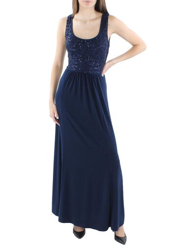 SLNY Knit Lace Top Evening Dress - Blue