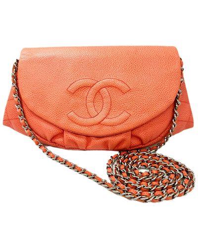 Chanel Half Moon Leather Shoulder Bag (pre-owned) - Orange