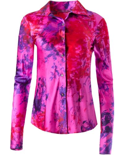 Alejandra Alonso Rojas Fitted Silk Ice-dye Button Up Shirt - Pink