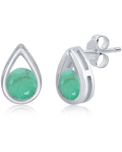 Simona Sterling Silver Pearshaped Earrings W/round 'may Birthstone' Gemstone Studs - Emerald - Green