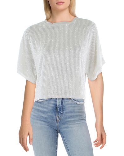 Lucy Paris Sequined Short Sleeves Pullover Top - White