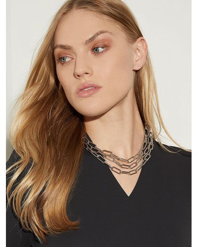 Misook Three Tiered Silver Chain Link Necklace - Black