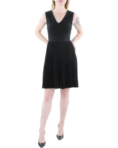 Theory Pleated V Neck Fit & Flare Dress - Black