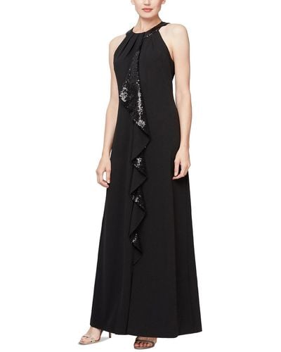 SLNY Halter Maxi Evening Dress - Black
