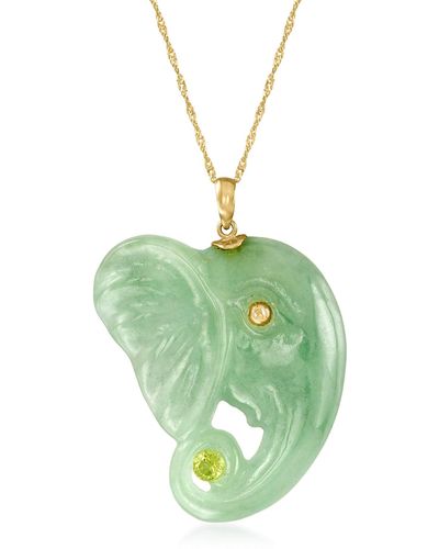 Ross-Simons Jade Elephant Pendant Necklace With . Peridot In 14kt Yellow Gold - Green