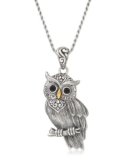 Ross-Simons Sterling Owl Pendant Necklace With Black Onyx And 18kt Gold Over Sterling - Metallic