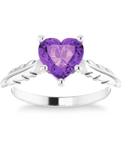 Pompeii3 7mm Amethyst Solitaire Heart Shape Leaf Accent Ring - Purple