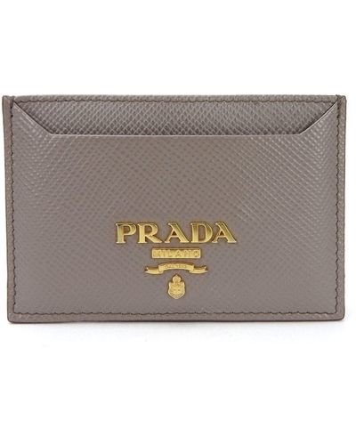 Prada Card Holder Leather Wallet (pre-owned) - Gray