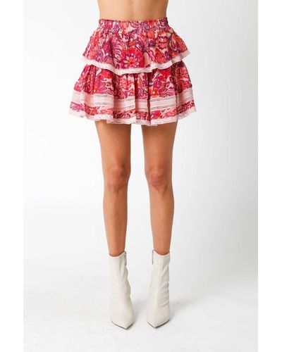 Olivaceous Floral Ruffle Skirt - Red