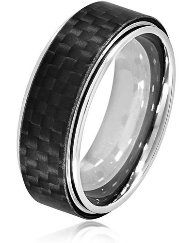 Crucible Jewelry Crucible Los Angeles High Polish Stainless Steel Carbon Fiber Overlay Comfort Fit Ring - Black