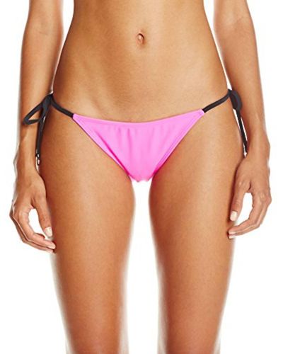 MINKPINK Shocking Side Tie Black Strap Bikini Bottom - Pink