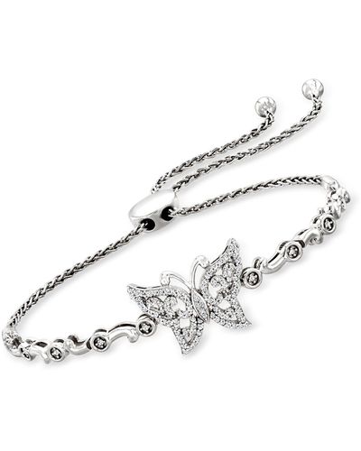 Ross-Simons Diamond Butterfly Bolo Bracelet - Metallic