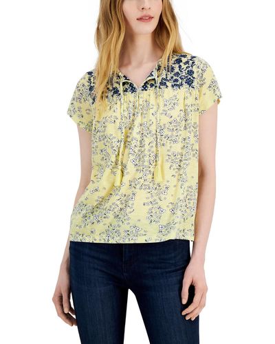 Style & Co. Embroidered Tie Neck Blouse - Natural