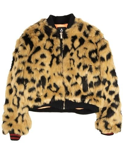Marcelo Burlon Brown Leopard Faux Fur Multi Graphic Jacket - Yellow