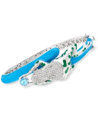 Ross-Simons Swiss Blue And White Topaz Frog Bangle Bracelet With Blue And Green Enamel