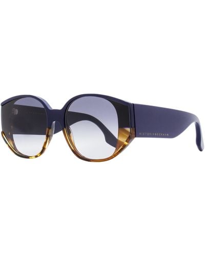 Victoria Beckham Oval Sunglasses Vb605s 415 Navy/brown 52mm - Black