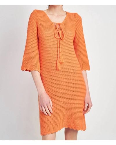 JACQUIE THE LABEL Crochet V-neck Dress - Orange