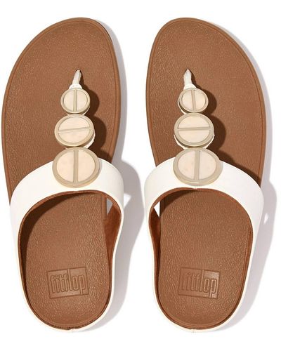 Fitflop Halo Metallic Cream Toe Post Sandals - Brown