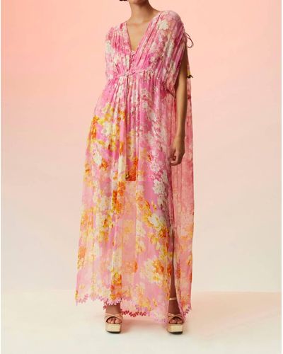 Hemant & Nandita Auril Kaftan Dress With Printed Slip - Pink