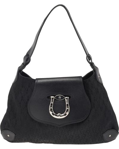 Aigner Signature Canvas And Leather Hobo - Black