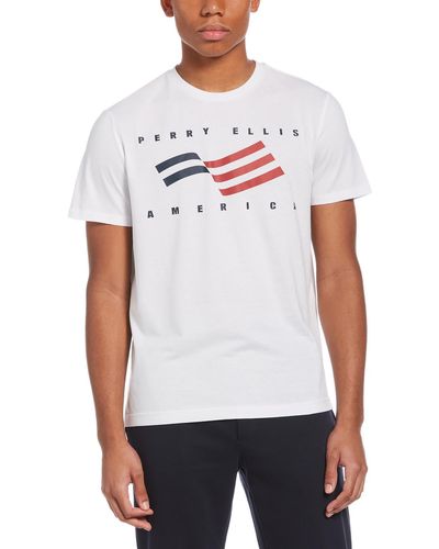 Perry Ellis America Cotton Graphic T-shirt - White