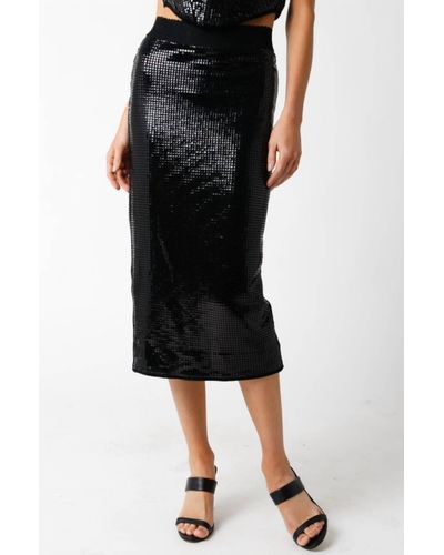 Olivaceous Sequin Midi Skirt - Black