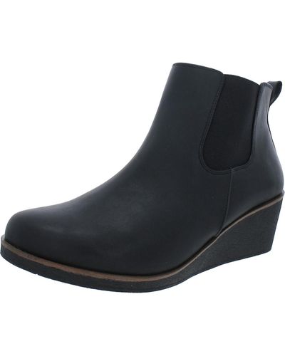 Aerosoles Branda Faux Leather Comfort Wedge Boots - Black