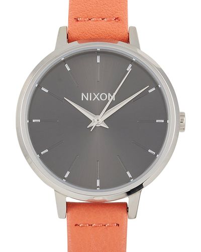Nixon Medium Kensignton Leather 32mm Silver/black/red Stainless Steel Watch A1261-2958 - Gray
