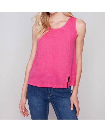 Charlie b Linen With Slit Tank Top - Pink